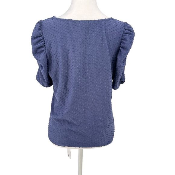 W5 Women’s Textured Puff Sleeve Knit Top Sz L Blue Short Sleeve Blouse EUC - Picture 4 of 8